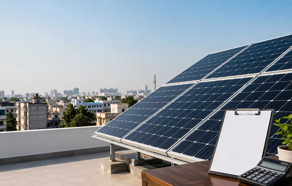 Mono PERC solar panels installed on a residential rooftop in India