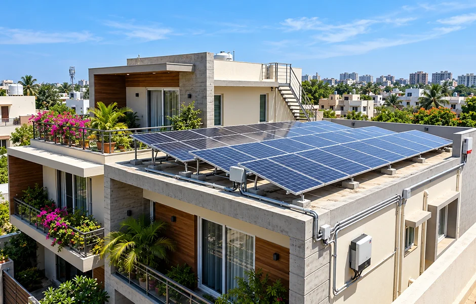 5 kW rooftop solar system installed on a house in India